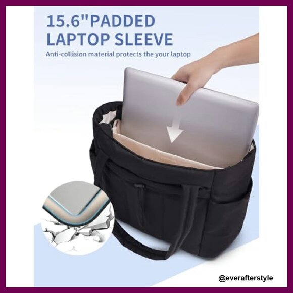 Puffer Tote Bag with Cup Holder Laptop Compartment Trolley Sleeve Travel Work - Picture 4 of 8